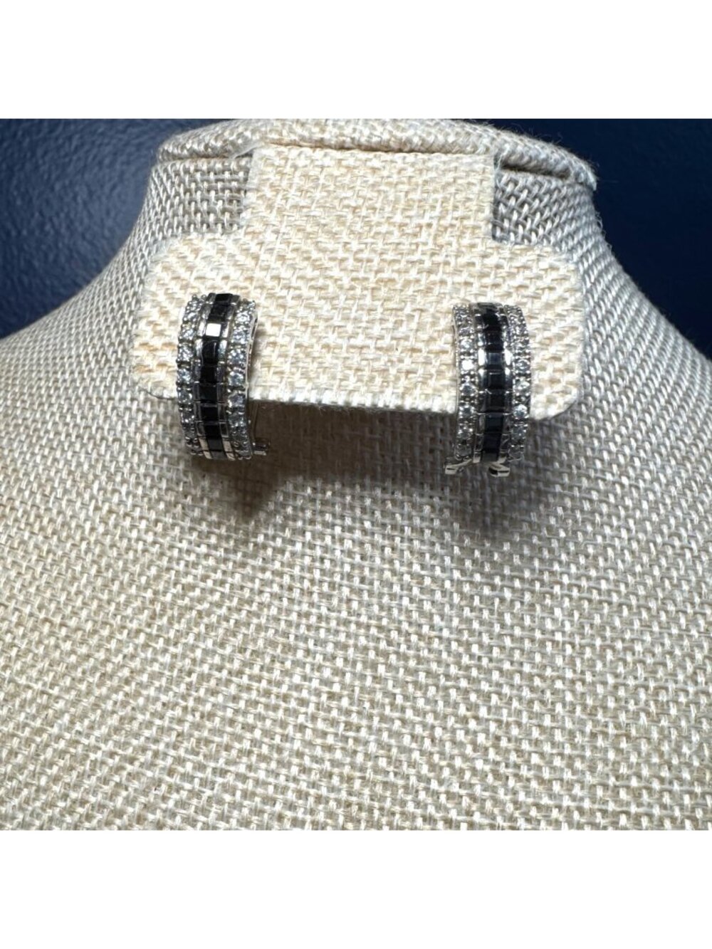 Sterling Silver CZ & Black Onyx Huggie Hoop Earrings